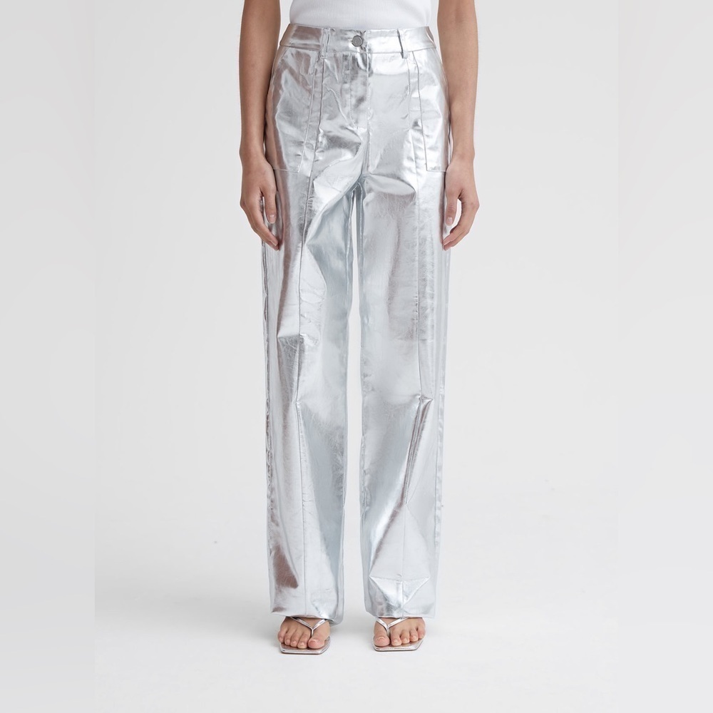 4th + Reckless SILVER METALLIC FAUX LEATHER TROUSER Small NWT - Picture 2 of 10